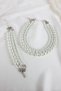 Glass Pearl Detailed Three Row Women's Necklace and Bracelet Set - 4