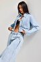 Women's Denim Color 3S6-3 Crop Fit Buttoned Special Design Denim Jacket - 3
