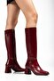 4804 Burgundy Wrinkled Patent Leather Zippered Daily Boots - 7