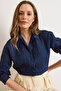 Women's Navy Blue Textured Light Transparent Loose Fit Shirt Gml-19001408