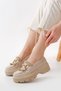 Zri̇n-750 Premium Beige Buckle Orthopedic High Sole Loafer - 4