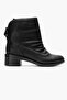 Front Wrinkled Back Tied Women's Boots Black Skin - 2