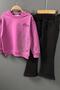 Girl's Purple Tracksuit with Strong Lettering Detail and Stone Tree on Top, Printed Double Pockets - 4