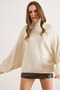 Women's Stone Mock Neck Wide Sleeve Bat Oversized Knitwear Sweater Kzk-19001109 - 2