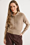 Women's Mink Polo Neck Buttoned Soft Textured Thin Knitwear Sweater Kzk-19001105 - 6