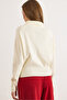 Women's Ecru Polo Neck Buttoned Soft Textured Thin Knit Sweater Kzk-19001105 - 2