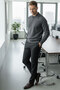 Men's Anthracite Buttoned Polo Neck Standard Cut Acrylic Blend Anti-Pilling Knit Sweater - 2