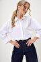White Balloon Sleeve Hidden Placket Basic Poplin Shirt ALC-X9654 - 3