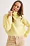 Women's Light Yellow Turtleneck Soft Textured Crop Knit Sweater Kzk-19001106