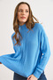 Women's Baby Blue Mock Neck Knitted Sweater with Braided Hair in the Middle Kzk-19000912 - 6