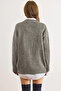 Women's Gray Buttoned Soft Textured Oversized Knitwear Cardigan Hrk-19000414 - 4