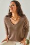 Women's Mink V-Neck Soft Textured Knitwear Sweater Kzk-19000598