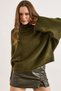 Women's Khaki Mock Neck Wide Sleeve Bat Oversized Knitwear Sweater Kzk-19001109