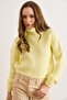 Women's Light Yellow Turtleneck Soft Textured Crop Knit Sweater Kzk-19001106 - 5