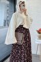 Floral Patterned Belted Chiffon Skirt - Plum - 2