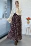 Floral Patterned Belted Chiffon Skirt - Plum - 6