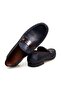 Dark Blue Color Laceless Genuine Leather Men's Shoes - 2