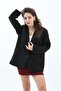 Women's New Season Inner Lined Premium K Double-Breasted Collar Buttoned O Oversized Black Blazer Jacket - 3