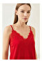 Women's Red Color Lace Detailed Adjustable String Strap Sandy Fabric Tank Top Blouse - 4