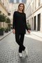 Cotton Corded Fabric Women's Blouse and Pants Two-Piece Set - 3