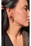 Burgundy Enamel Asymmetrical Gold Earrings - 4