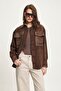 Brown Button Detailed Striped Velvet Shirt 6151 R4-C-K1 - 3