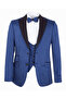 Men's Slim Fit 3-Piece Tuxedo Set - Jacket + Vest + Bow Tie - Blue - 2
