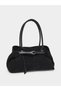 Black Corduroy Tote Bag with Buckle Detail