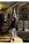 Lined Mini Dress with Jewel Neckline