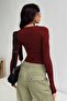 Claret Red Crew Neck Basic Long Sleeve Bodysuit - 2