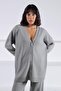 A.Grey Long Sleeve Oversized V-Neck Buttoned Cashmere Women's Knitwear Jacket