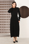 Round Neck Long Sleeve Elastic Waist Pleated Ankle Length Slim Stylish Knit Dress - 3