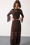 Women's Belt Detail Maxi Lace Dress Brown - 5