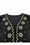 Women's Floral Printed V Neck Long Sleeve Mini Dress - 5