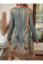 Women's Floral Printed Round Neck Long Sleeve Mini Dress - 2