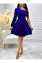 Women's Solid One Shoulder Pleated Detail Velvet Mini Dress - 4
