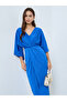 Blue Pleated Detail Midi Dress - 2
