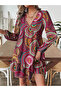 Women's Allover Printed V Neck Long Sleeve Mini Dress