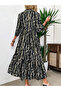Women's Allover Printed Lapel Design 3/4 Sleeve Maxi Dress - 2