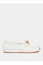 White Leather Loafers with Gold Buckle