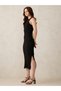 Black Ribbed Side Slit Bodycon Midi Dress - 4