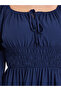 Women Navy Blue Long Sleeve A-Line Midi Dress - 4