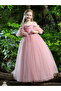 Girls Solid Lace Detail Bow DÃ©cor Cold Shoulder Princess Party Maxi Dress - 5