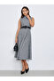 Black and White Belted Sleeveless A-Line Midi Dress