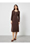 Brown Long Sleeves Sweater Midi Dress - 2