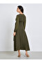 Solid Side Gathered Midi Dress - 5