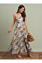 Yellow Abstract Print Halter Neck Maxi Dress