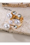 Rhinestone Faux Pearl Embellished Ring - 3