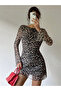 Women's Leopard Print Backless Long Sleeve Mini Dress
