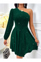 Women's Solid One Shoulder Pleated Detail Velvet Mini Dress - 3